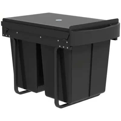 HOMCOM Coș de gunoi glisant sub chiuvetă, coș pentru colectare selectivă, 2 x 20L, găleți interioare detașabile, 52 x 33,5 x 41 cm, negru | Aosom Romania