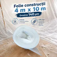 Folie construcții 4 m x 10m, natur- 140 microni- 40 mp