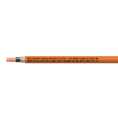 Cablu HELUKABEL HELUCHAIN® SINGLE 602-HF-CY-O 1x10 mm², ecranat, PVC, portocaliu
