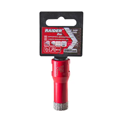 Carotă diamantată Raider - Diamond Dry, 18 mm, M14
