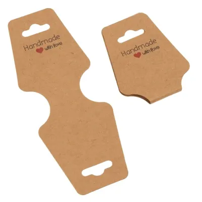 Suport în formă de trapez cu adeziv si mesaj Handmade with love - kraft (set 100 buc) - Default Title
