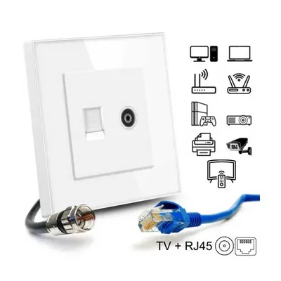 Priza TV + Internet RJ45, Cat6, Rama sticla securizata, Classlights, Alb Engros
