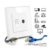 Priza TV + Internet RJ45, Cat6, Rama sticla securizata, Classlights, Alb Engros