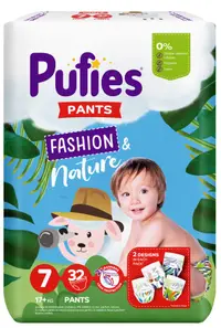 Scutece chilotei Pufies Fashion & Nature - Dimensiune 7, 32 buc. , 17+ kg, Maxi pack