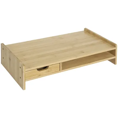 HOMCOM Suport pentru Monitor cu Spațiu pentru Mouse și Tastatură și Raft de Depozitare, 49x25,5x11,5 cm, Natural | Aosom Romania