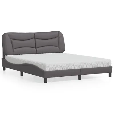 vidaXL Pat cu saltea, Hvar, gri, 160x200 cm, piele ecologică
