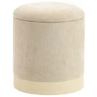 HOMCOM Taburet cu spațiu de depozitare, taburet rotund din chenille, otomană cu bază metalică cu aspect de lemn, bej | Aosom Romania