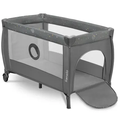 Patut pentru copii Lionelo Stefi Plus GriMulticolor Pliabil, Cu doua nivele, Intrare laterala cu fermoar, 2 roti, 120 x 60 cm, Conform cu standardul european de securitate EN 716