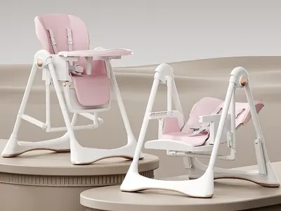 Scaun de masa pentru copii Little Mom Pink multifunctional 3 in 1, design ergonomic, pliabil, structura piramidala, roti silentioase, suport pentru picioare, dimensiuni 63x80x105 cm