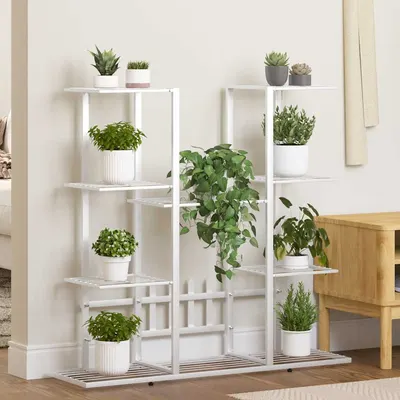 vidaXL Suport pentru flori, 94,5x25x89 cm, alb, fier