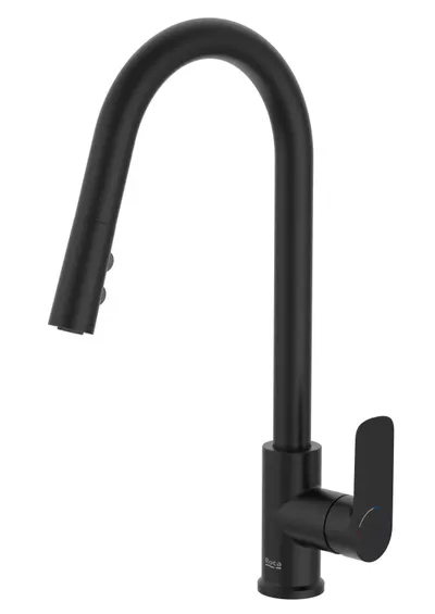 Baterie bucatarie Roca Cala A5A816ENB0, inalta, tip C, dus, mat, Negru