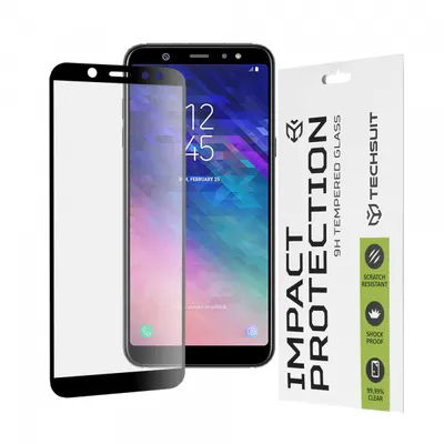 Folie de protectie Ecran Techsuit pentru Samsung Galaxy A6 Plus (2018) A605, Sticla Securizata, Full Glue, 111D, Neagra