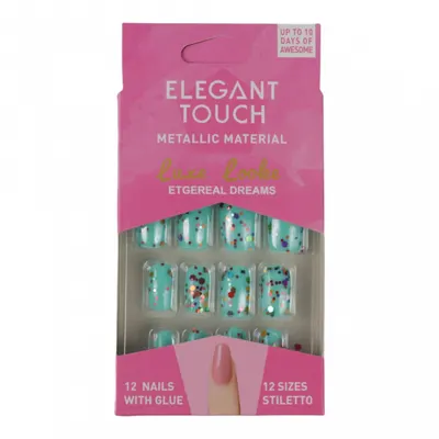 Set 12 Unghii False Elegant Touch, Metallic Material, 06 Cer Instelat