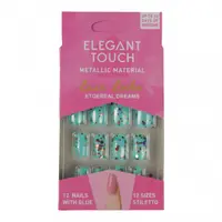 Set 12 Unghii False Elegant Touch, Metallic Material, 06 Cer Instelat