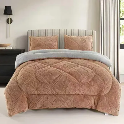 Pilota Cocolino cu blanita 200x230cm si 2 fete de perna 50x70cm, model embosat traditional, Camel
