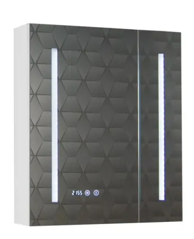Dulap baie suspendat EDGE cu oglinda iluminare LED, 2 usi, alb, 60x15x68 cm
