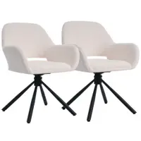 Set de 2 scaune de dining moderne, tapițate în sherpa, cu cotiere și funcție rotativă, Alb