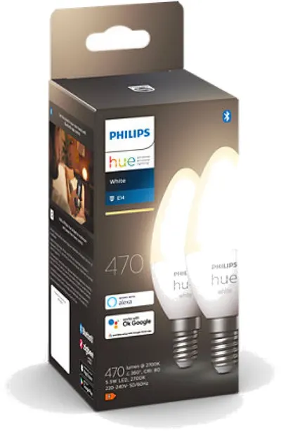 Becuri inteligente Philips - Hue, 0.5W, E14, B39, 2 bucăți, dimmer