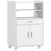 HOMCOM Dulap pentru Cuptorul cu Microunde cu Roți, Bufet de Bucătărie cu Sertar, Blat pentru Electrocasnice, Dulap cu 2 Uși, Raft Glisant și Raft Deschis, Cărucior de Bucătărie pentru Sufragerie, 59x40x92cm, Alb | Aosom Romania
