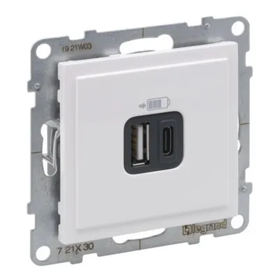 Incarc USB dublu, Tip A+C, alb
