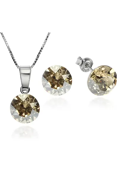 Set Argint 925 placat cu rodiu cu cristale Swarovski® Xirius Golden Shadow 8mm Surub + Lant