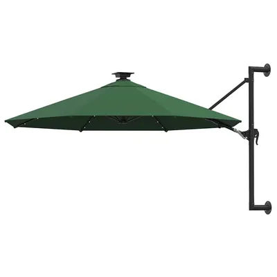 vidaXL Umbrelă de soare montată pe perete cu LED-uri, verde, 300 cm