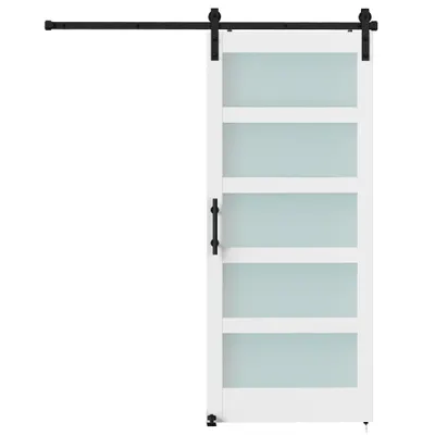 HOMCOM Ușă Glisantă 91.4x213.4cm cu Kit, Panouri din Sticlă, Aspect Lemn Alb | Aosom Romania