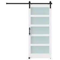 HOMCOM Ușă Glisantă 91.4x213.4cm cu Kit, Panouri din Sticlă, Aspect Lemn Alb | Aosom Romania