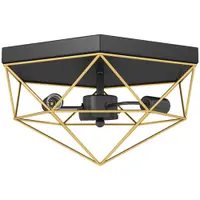 HOMCOM Lampă de Tavan Stil Industrial Geometrică cu 3 Suporturi E27 pentru Becuri LED, Negru și Auriu | Aosom Romania