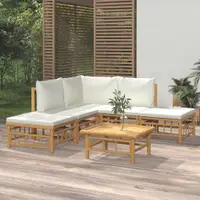 Gossi set mobilier de gradina cu perne alb crem, 6 piese, bambus