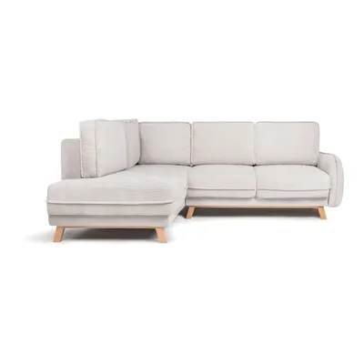 Colțar bej extensibil cu tapițerie din catifea reiată (cu colț pe partea stângă ) Tori – Bonami Selection
