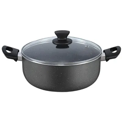 Cratita din Aluminiu 24 cm, Capacitate 3 l, cu Capac din Sticla, Gri, Zilan