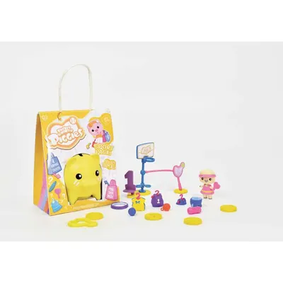 Pusculita cu accesorii surpriza si figurina Pocket Money Piggies Galben
