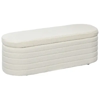 HOMCOM Bancă pentru Pat, Bancă Tapițată din Lână cu Cadru din Lemn, Bancă Otomană de Depozitare, 116x41x 40,5 cm, Alb Crem