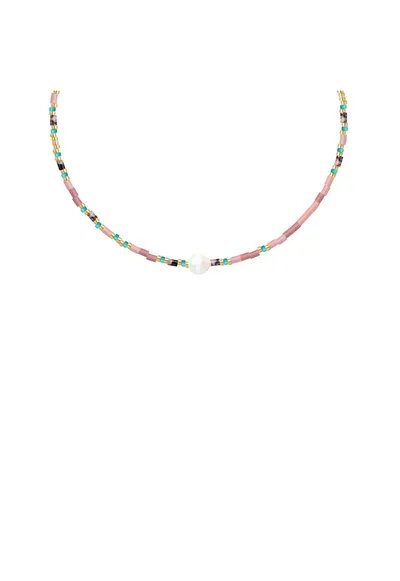 Colier placat cu aur de 18k - decorat cu pietre Miyuki - perle de cultura si pietre semipretioase