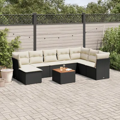 Gossi set mobilier de gradina cu perne, 9 piese, negru, poliratan