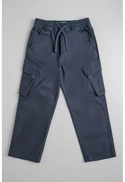Pantaloni cargo din amestec de bumbac cu talie ajustabila - Albastru prafuit