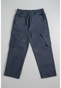Pantaloni cargo din amestec de bumbac cu talie ajustabila - Albastru prafuit