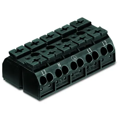 4-conductor chassis-mount terminal strip; 5-pole; L3-N-PE-L1-L2; without ground contact; 4 mm²; 4,00 mm²; black