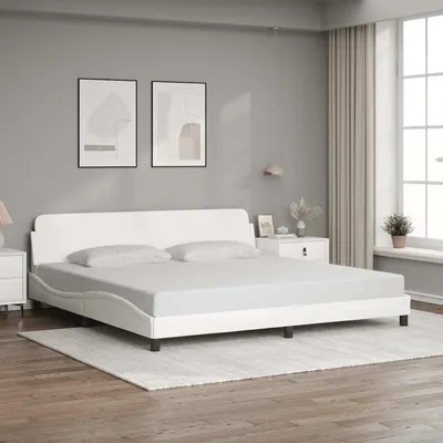 vidaXL Cadru de pat, Dover, alb, 200x200 cm, piele ecologică