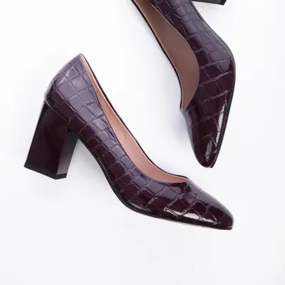 Pantofi Eleganti din Piele Ecologica cu model si toc Gros CRL0725 Bordo