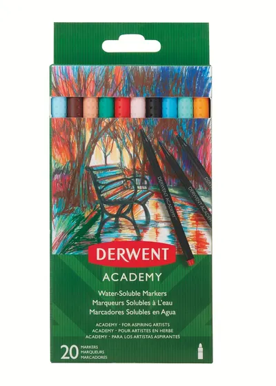 Marker pe baza de apa, 20culori/set, Derwent Academy