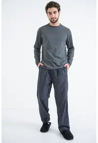 Pijama relaxed fit de bumbac - Gri inchis melange