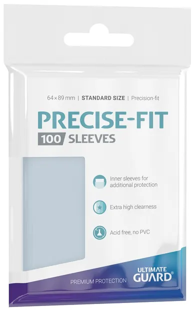 Protecții pentru cărți de joc Ultimate Guard - Precise-Fit Sleeves Standard Size, Transparent (100 buc.)