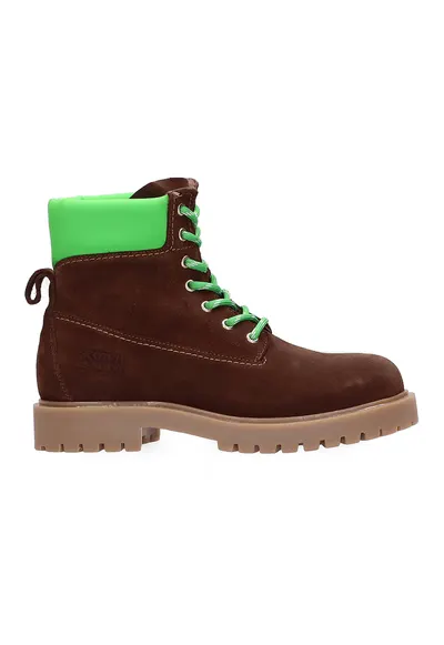 Bocanci de piele intoarsa - Maro cognac/Verde lime