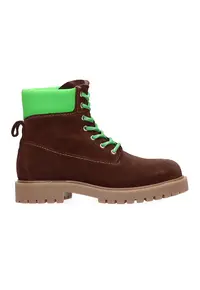 Bocanci de piele intoarsa - Maro cognac/Verde lime