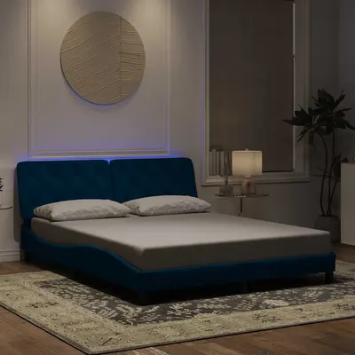 vidaXL Cadru de pat cu LED fără saltea, albastru, 160x200 cm, catifea
