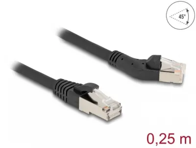 Cablu de retea RJ45 6A S/FTP drept/unghi 45 grade stanga 0.25m Negru, Delock 80582