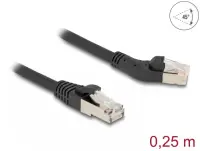 Cablu de retea RJ45 6A S/FTP drept/unghi 45 grade stanga 0.25m Negru, Delock 80582