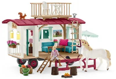 Set de joc Schleich Horse Club - Rulota cu cai si accesorii, 95 piese